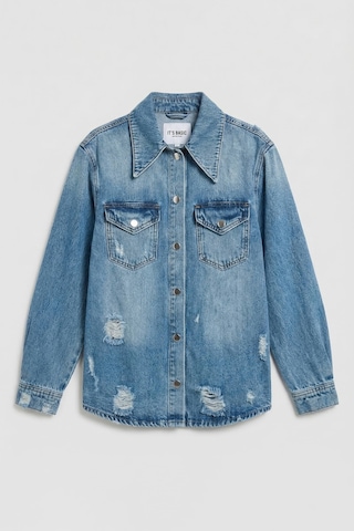 it's basic Kadın Mavi 12s6-4 Yırtık Detaylı Denim Gömlek