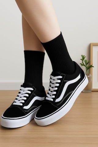 Arma Yıldız 6'lı Unisex Pamuklu Düz Siyah Tenis Çorap Seti Soket Boy Siyah