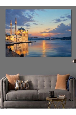 Gün Batımında İstanbul Boğazı Ve Camii Dekoratif Kanvas - Mdf Ahşap Tablo