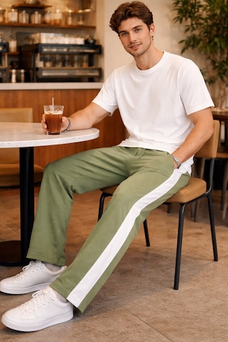 Tarz Cool Erkek Haki Şeritli Eşofman Altı Bağcıklı Baggy Rahat Kesim Günlük Spor Pantolon Haki
