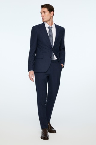 Morven Erkek Lacivert Yünlü Trend Ekose Slim Fit Mono Yaka Takım Elbise 26mc001051200 Lacivert