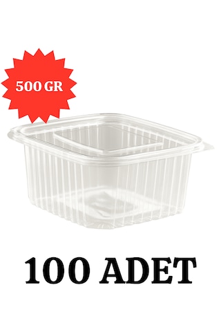 Sızdırmaz Düz Kapaklı Şeffaf Plastik Kap 500 Cc Kapasiteli, 100 Adet, Gıda Saklama Ve Servis Kabı Şeffaf Gri