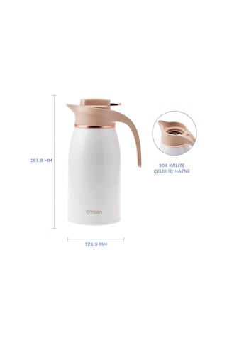 Gama 12 Saat Sıcak ve Soğuk Tutan Çelik Termos 2 Litre Beyaz