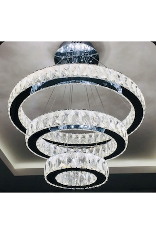 Ala Lighting Plaket Kristal Taş Işlemeli 201 Krom Paslanmaz Ledli Avize Krom Ayna