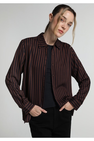 Colin's Colins Fashion Fit Shirt Neck Çizgili Kadın Kahverengi Uzun Kol Gömlek Cl1082001 Q1.v2 Brw