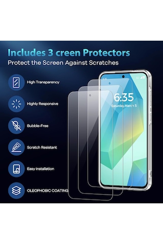 Samsung Galaxy Uyumlu A56 Kılıf Kamera Korumalı Şeffaf Silikon + Cam Set