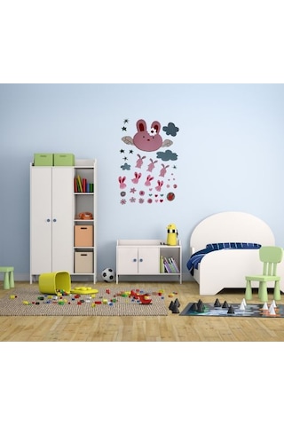 Duvar Süsü Sticker 2 Adet Tavşan Desenli Pvc 70x50x0,5cm
