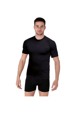Thermoform Bambu Erkek Bisiklet Yaka Tişört Kısa Kollu Fanila Atlet Ve Boxer Şort Seti Siyah Çok Renkli
