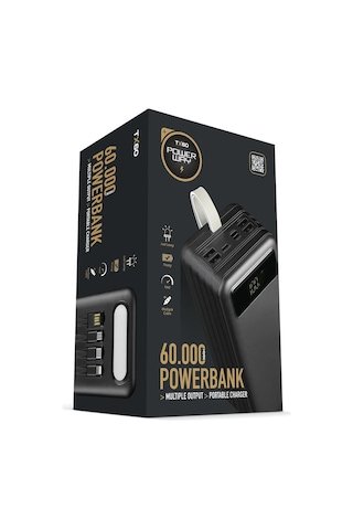Powerway Tx60 Siyah 60000 Mah Çoklu Çıkış Dijital Göstergeli Ekstra Kablolu Powerbank