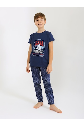 Vitmo Erkek Çocuk Kısa Kollu %100 Pamuklu Pijama Takımı Sail Lacivert