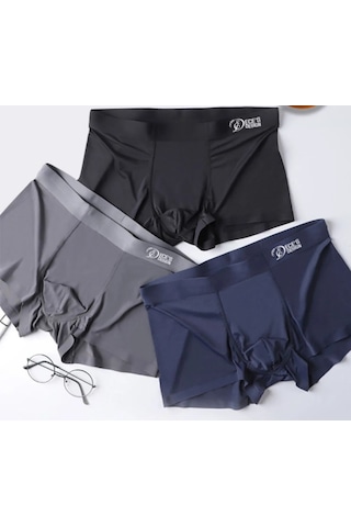 Ece's Design Boxer Dikisiz Buz İpek 3 Parça 1010 Siyah-lacivert-koyu Gri