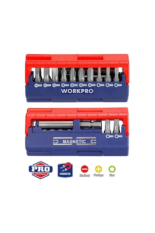 Workpro Wp221062 13 Parça Manyetik Cr-v Vidalama Bits Uç Seti Fr Wp221062