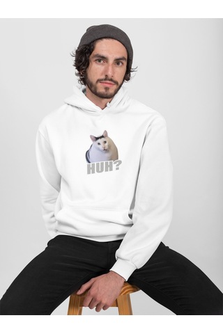 Nevermind Unisex Huh Cat Sweatshirt Beyaz