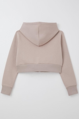 Breeze Kız Çocuk Crop Hırka Fermuarlı Kapüşonlu 8-14 Yaş, Vizon Vizon