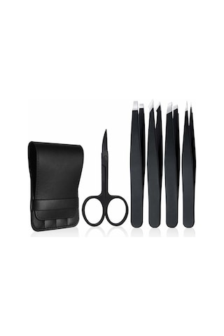 Valkyrie Deri Çantalı Paslanmaz Çelik Cımbız Seti Siyah 5'li