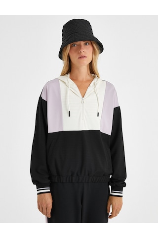 Koton Kapüşonlu Renk Bloklu Sweatshirt Siyah 1kak13422ek