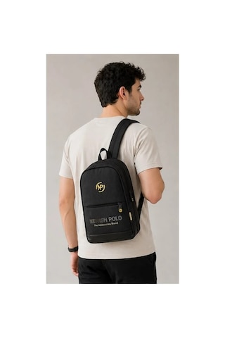 Newish Polo Unisex Laptop Tablet Bölmeli Minimal Sırt Çantası - Siyah