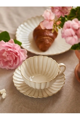 Roomi Seramik Çay Takımı 250 Ml, Fincan Ve Tabak Seti 168297816 Açık Kum Rengi