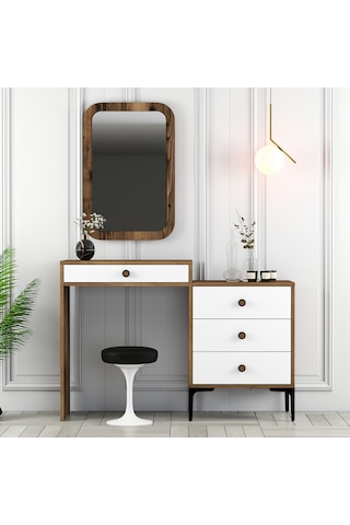 Lizbon Makyaj Masası Aynalı - Ceviz / Beyaz