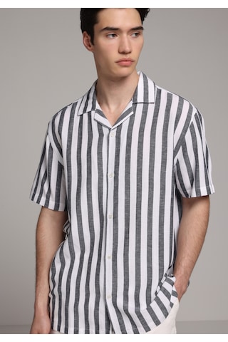 Colin's Colins Relaxed Fit Apaj Yaka Çizgili Erkek Lacivert Kısa Kol Gömlek Cl1078657 Q1.v2 Nav