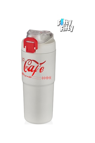 Vagonlife 2'li Çelik Termos-kahve Bardağı Seti 750ml Çift Kullanım Termos//450ml Mug Kahve Bardağı Beyaz - Turuncu