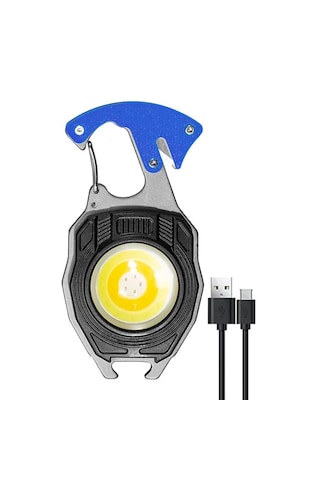 Powermaster - Çok Fonksiyonlu Şarjlı Led El Feneri Anahtarlık 500 Lümen Kamp Lambası Tornavidalı Kesicili Mıknatıslı Cep Feneri Mavi - Siyah