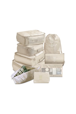 Suofeng 9 Parça Polyester Depolama Seti: Seyahat Ve Ev İçin Giysi, Ayakkabı, Dijital Ürün Organizer Bej