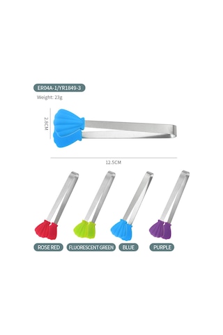 Mutfak Maşaları, Gıda Ambalajları Ve Little Love Buz Maşaları İçin Kaymaz Silikon Saplı 4'lü Mini Paslanmaz Çelik Buz Maşası Seti.