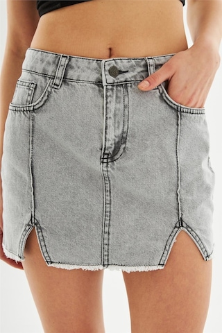 Kadın Pileli Yırtmaçlı Yüksek Bel Mini Kot Etek Antrasit-antrasit Antrasit