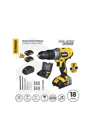 Rtrmax RTX1820 Şarjlı Darbeli Matkap 50 Nm 2x2 Ah Çift Akü X-Lion