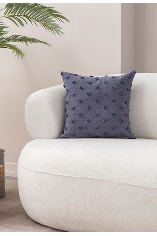 Swita Home Dekoratif Puantiye Keten Kumaşlı Kırlent Kılıfı 43x43 Lacivert