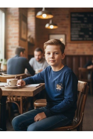 Zekids Erkek Çocuk Pamuklu Baskılı İnce Uzun Kollu T-shirt-16401 Lacivert