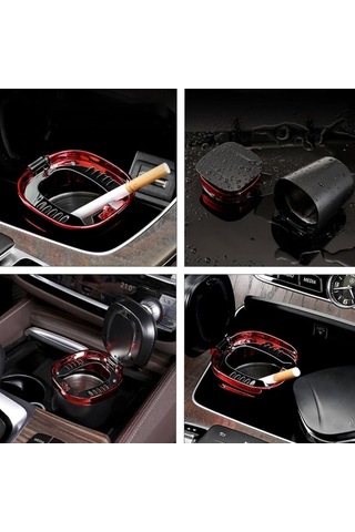 Araç İçi Küllük Işıklı Kapaklı Yanmaz Koku Geçirmez Multi Fonksiyon Üniversal Kırmızı Glz03504053