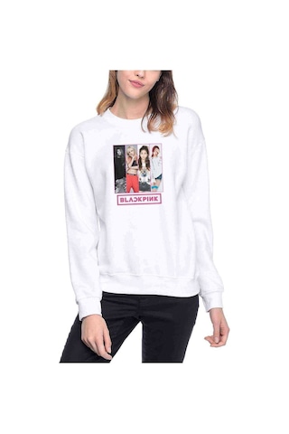 Kpop Blackpink Black Pink Collage Baskılı Beyaz Kadın Sweatshirt