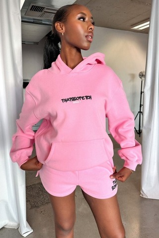 Thatsofetch Series 7 Sweatshirt - Pembe Baskılı Oversize Kapüşonlu Pembe