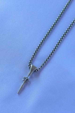 Figürlü El İşçiliği Paslanmaz Çelik Zincir Erkek Kolye Gümüş