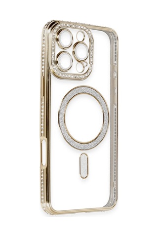 İphone 16 Pro Kılıf Joke Simli Magneticsafe Kılıf - Gold Renk