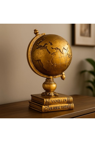 Kahve Ve Gold Antik Görünümlü Dünya Küresi Biblo 27x15