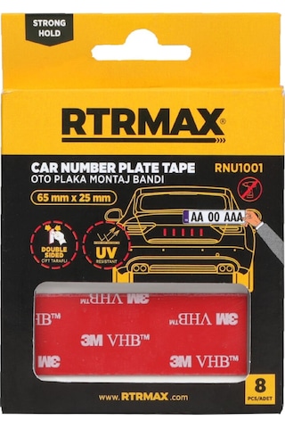 Rtrmax RNU1001 Çift Taraflı Oto Plaka Montaj Bandı 65 mm x 25 mm - 8 Adet