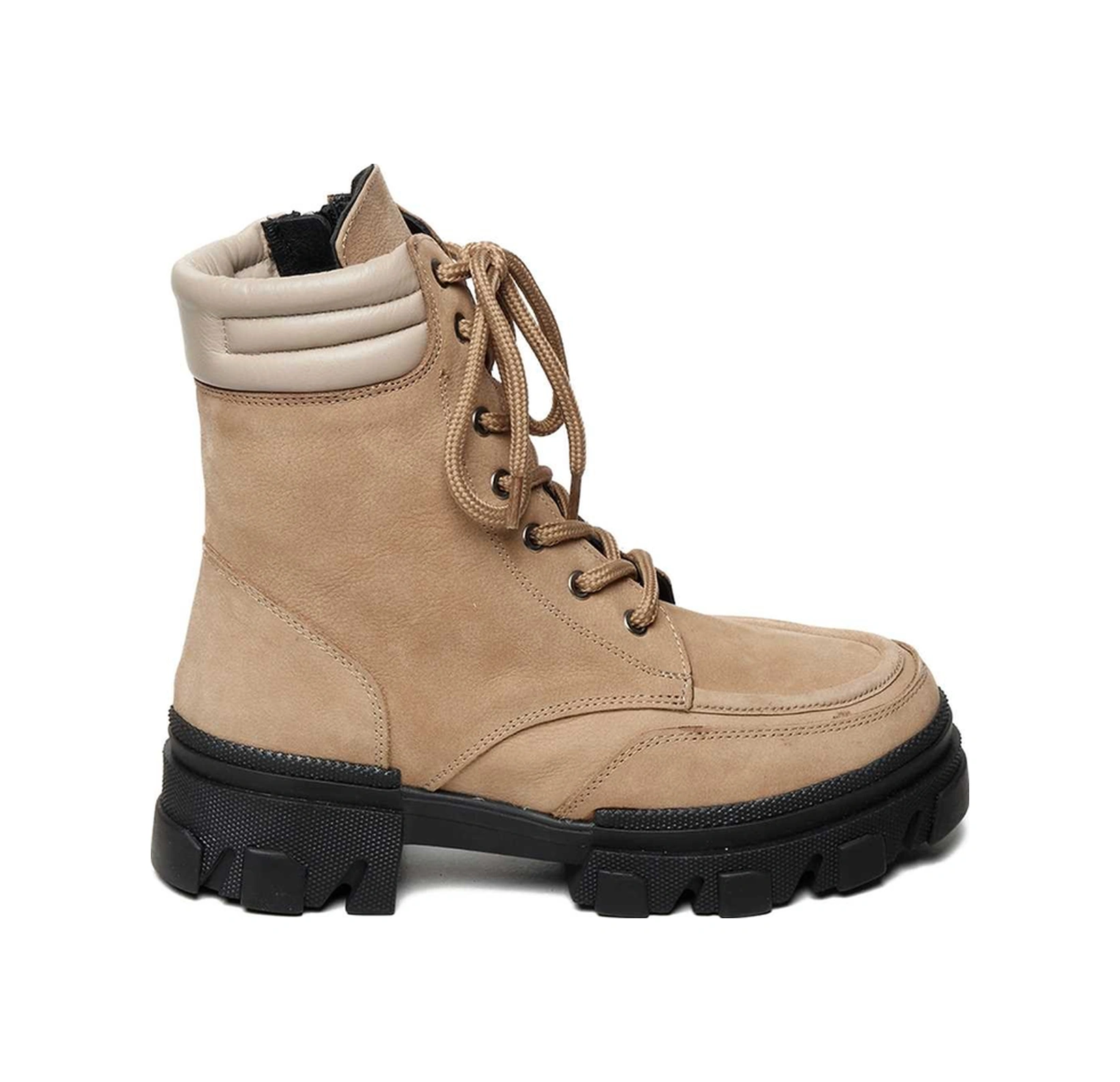 Bestello Bağcıklı Kauçuk Taban Düz Bot 101-41030 Kadın Bot Bej