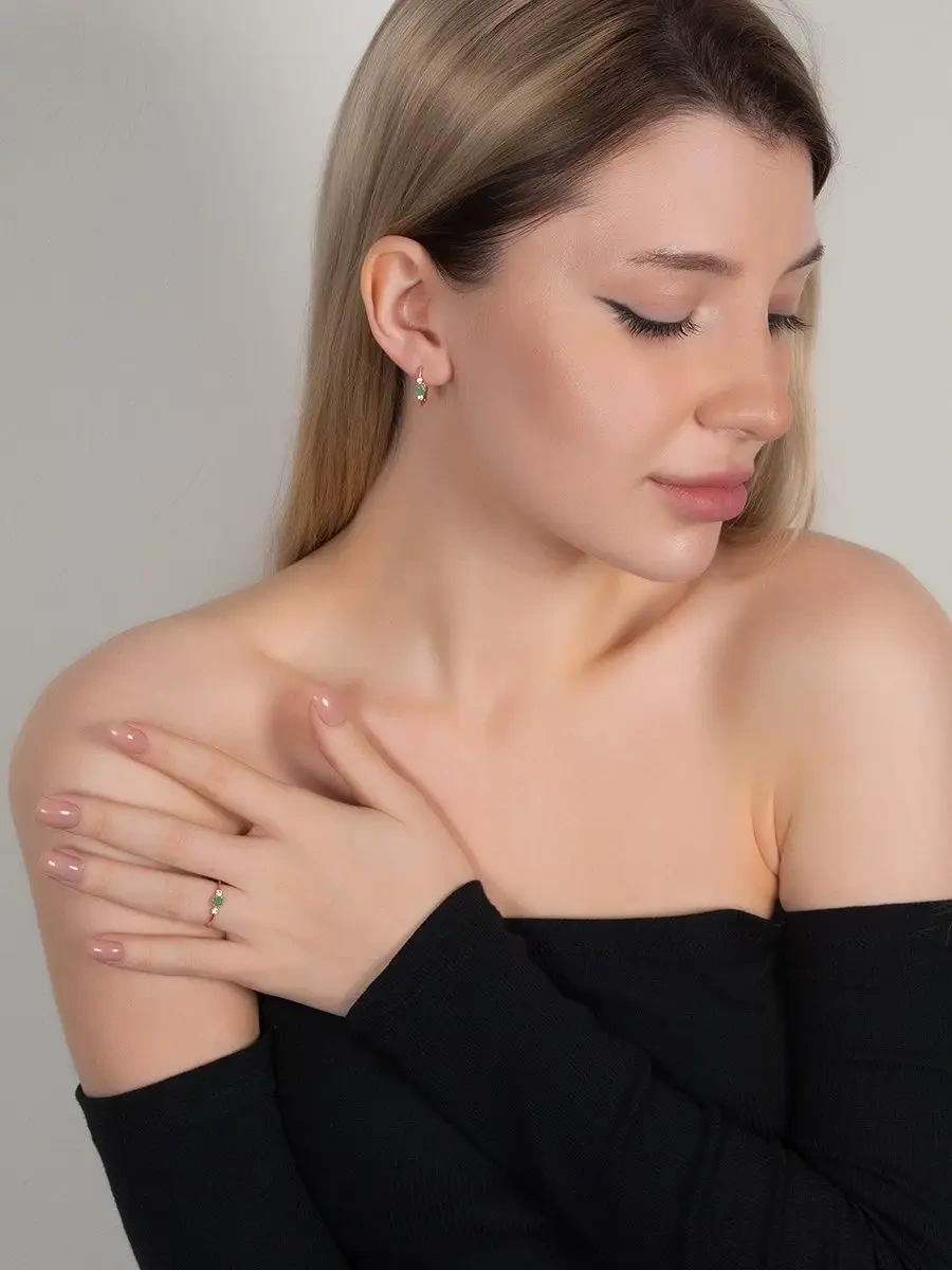 Lair Doğal Zümrütlü Gümüş Üzerine Altın Kaplama Yüzük 146726024 Yeşil