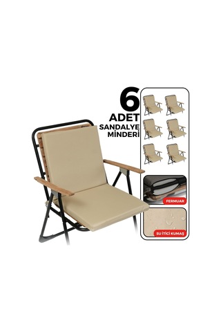 6'li Arkalıklı Sandalye Minderi Su Yağ İtici Sırtlıklı Fermuarlı Bağcıklı Yıkanabilir Balkon Bahçe 40x40 Be Çok Renkli