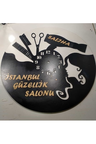 Kuaför Veya Güzellik Merkezi 3+3 Mdf Kişiye Özel İsim Yazılı Duvar Saati Çok Renkli