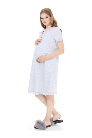 Luvmabelly Myra9590 Önden Çıt Çıtlı Dantelli Hamile Geceliği - Gri-gri