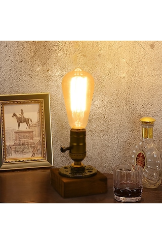 Teltree E27 Ampulü Hariç El Yapımı Antik Gömlek Desenli Ahşap Lambası - 13x9x3.5cm, Anahtarlı Kablolu, 40w Maks, Oturma Odası/ofis Dekorasyonu Şeffaf