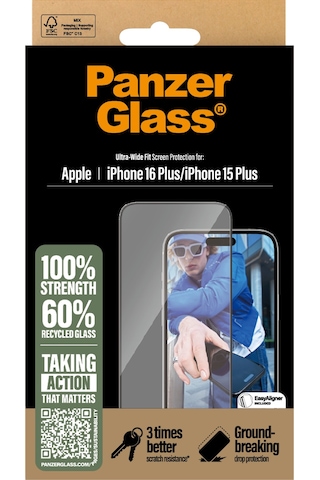Panzerglass Apple Uyumlu iPhone 16 Plus 15 Plus Ultra-wide Fit Çerçeve Aparatlı Tam Koruma Ekran Koruyucu
