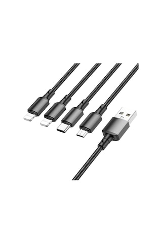 4in1 Usb Kablo Lightning + Micro + Type-c 4'ü 1 Arada Lightning/micro-usb/usb-c İçin Şarj Kablosu 1metre 2a Akım Bx72 2x Lightning+type-c+micro Uçlu Kablo