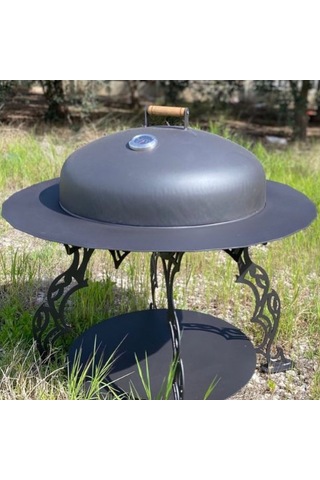 Basınç Göstergeli Bbq Kiti Tütsü Hazneli Kapak & 60 Cm Izgara