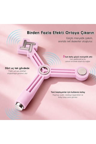 4'ü Bir Arada Dalga Ve Çiçek Efekt Çok Fonksiyonlu Kedi Gözü Oje Mıknatısı Cat Eye Magnet Pembe 3kcat01