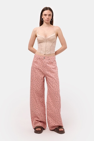 Itsbasic Kadın Pembe 7s6-98 Süper Baggy Fit Puantiyeli Denim Jean